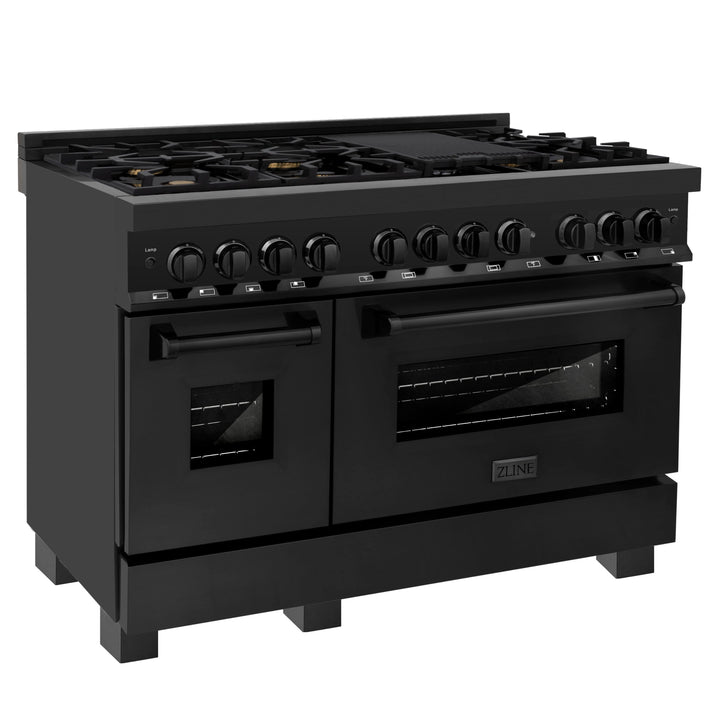 ZLINE 48" Legacy Dual Fuel Range with Gas Cooktop and 2 Electric Ovens in Black Stainless Steel with 6 Brass Burners