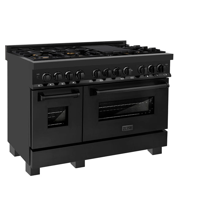 ZLINE 48 in. 6.0 cu. ft. Legacy Dual Fuel Range with Gas Cooktop and 2 Electric Ovens in Black Stainless Steel with 6 Brass Burners, Open Box-Excellent Condition