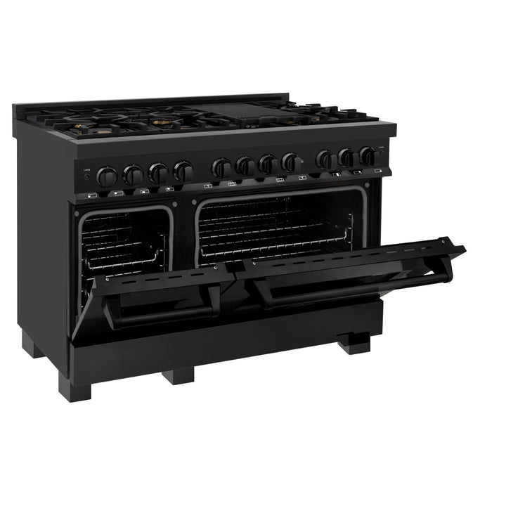 ZLINE 48" Legacy Dual Fuel Range with Gas Cooktop and 2 Electric Ovens in Black Stainless Steel with 6 Brass Burners