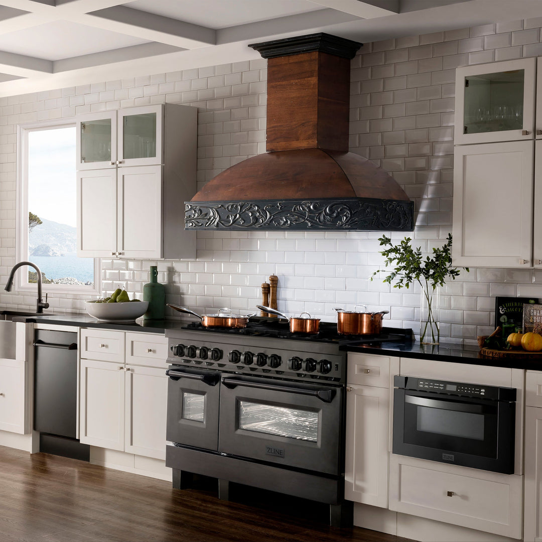 ZLINE 48" Legacy Dual Fuel Range with Gas Cooktop and 2 Electric Ovens in Black Stainless Steel with 6 Brass Burners