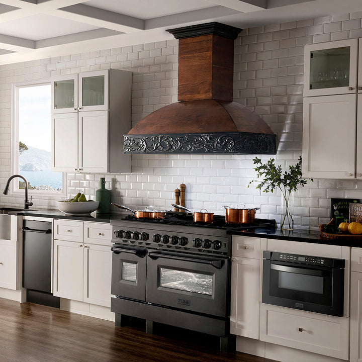 ZLINE 48 in. 6.0 cu. ft. Legacy Dual Fuel Range with Gas Cooktop and 2 Electric Ovens in Black Stainless Steel with 6 Brass Burners, Open Box-Excellent Condition