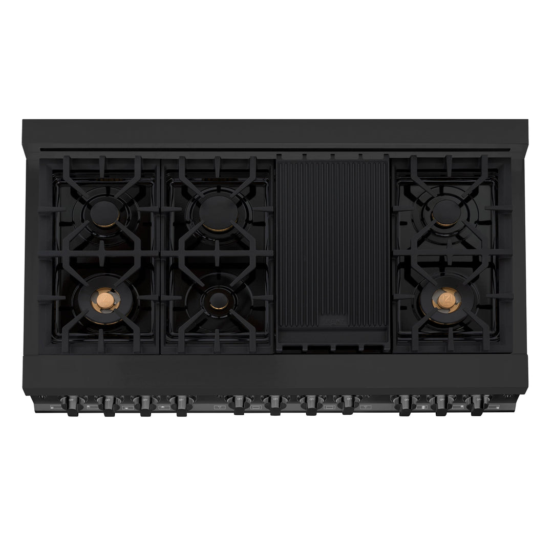 ZLINE 48" Legacy Dual Fuel Range with Gas Cooktop and 2 Electric Ovens in Black Stainless Steel with 6 Brass Burners