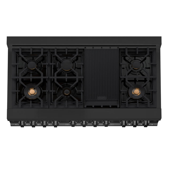 ZLINE 48" Legacy Dual Fuel Range with Gas Cooktop and 2 Electric Ovens in Black Stainless Steel with 6 Brass Burners