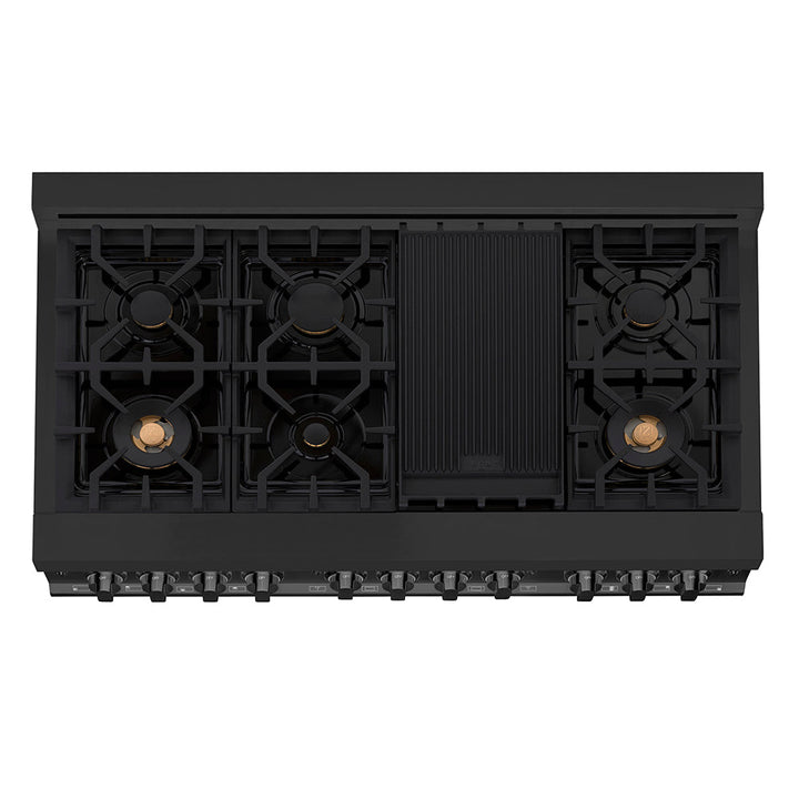 ZLINE 48 in. 6.0 cu. ft. Legacy Dual Fuel Range with Gas Cooktop and 2 Electric Ovens in Black Stainless Steel with 6 Brass Burners, Open Box-Excellent Condition