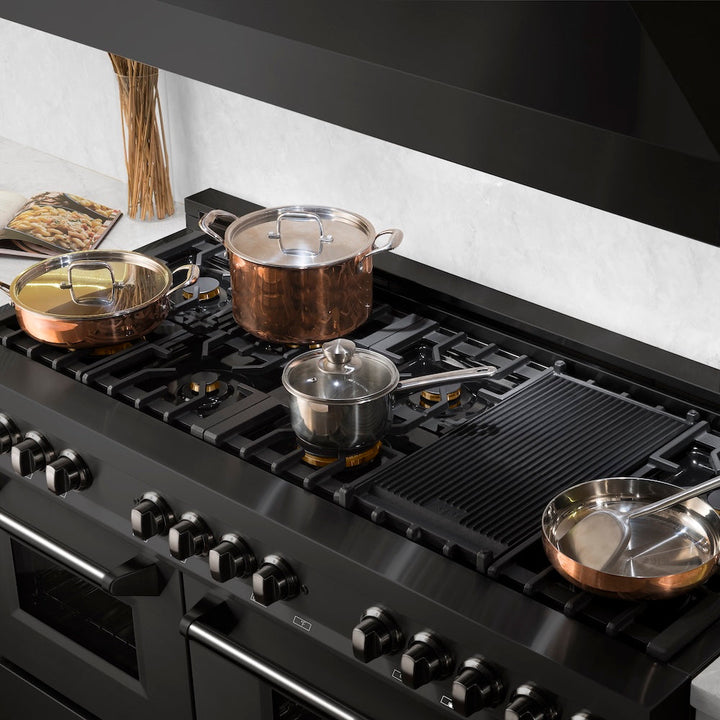 ZLINE 60 in. 7.4 cu. ft. Legacy Dual Fuel Range with Gas Cooktop and 2 Electric Convection Ovens in Black Stainless Steel with 8 Brass Burners, Open Box-Excellent Condition