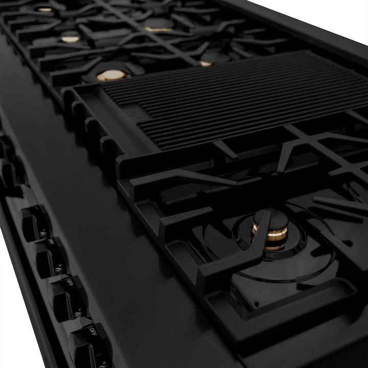 ZLINE 60 in. 7.4 cu. ft. Legacy Dual Fuel Range with Gas Cooktop and 2 Electric Convection Ovens in Black Stainless Steel with 8 Brass Burners, Open Box-Excellent Condition
