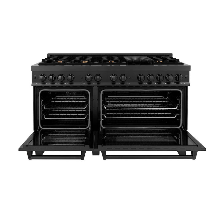 ZLINE 60 in. 7.4 cu. ft. Legacy Dual Fuel Range with Gas Cooktop and 2 Electric Convection Ovens in Black Stainless Steel with 8 Brass Burners, Open Box-Excellent Condition