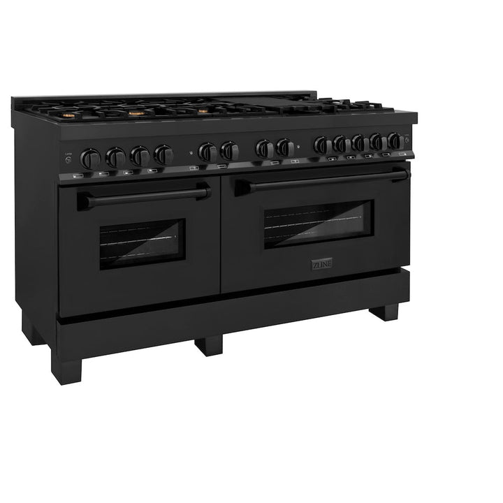 ZLINE 60 in. 7.4 cu. ft. Legacy Dual Fuel Range with Gas Cooktop and 2 Electric Convection Ovens in Black Stainless Steel with 8 Brass Burners, Open Box-Excellent Condition