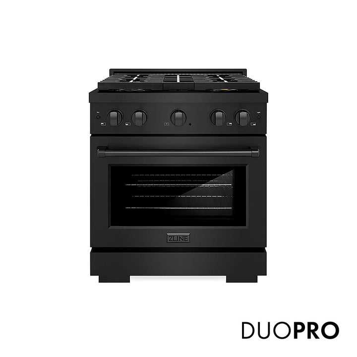 ZLINE 30 in. 4.2 cu. ft. Paramount Dual Fuel Range with 4 Burner DuoPro™ Cooktop and Electric Convection Oven in Black Stainless Steel, Open Box-Excellent Condition