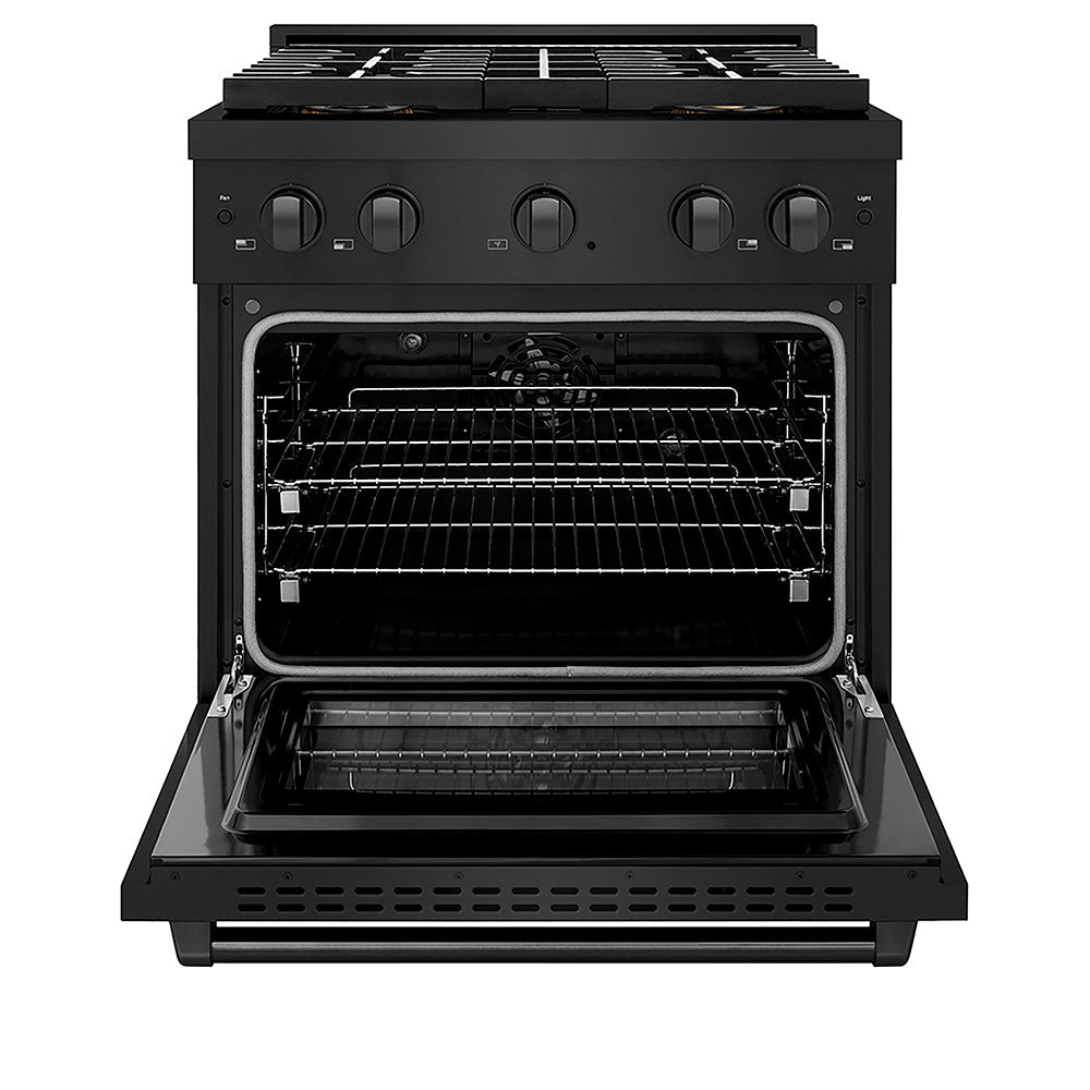 ZLINE 30 in. 4.2 cu. ft. Paramount Dual Fuel Range with 4 Burner DuoPro™ Cooktop and Electric Convection Oven in Black Stainless Steel, Open Box-Excellent Condition