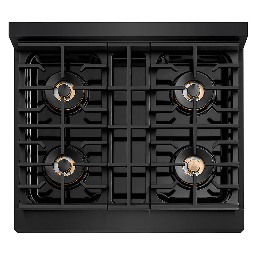 ZLINE 30 in. 4.2 cu. ft. Paramount Dual Fuel Range with 4 Burner DuoPro™ Cooktop and Electric Convection Oven in Black Stainless Steel, Open Box-Excellent Condition