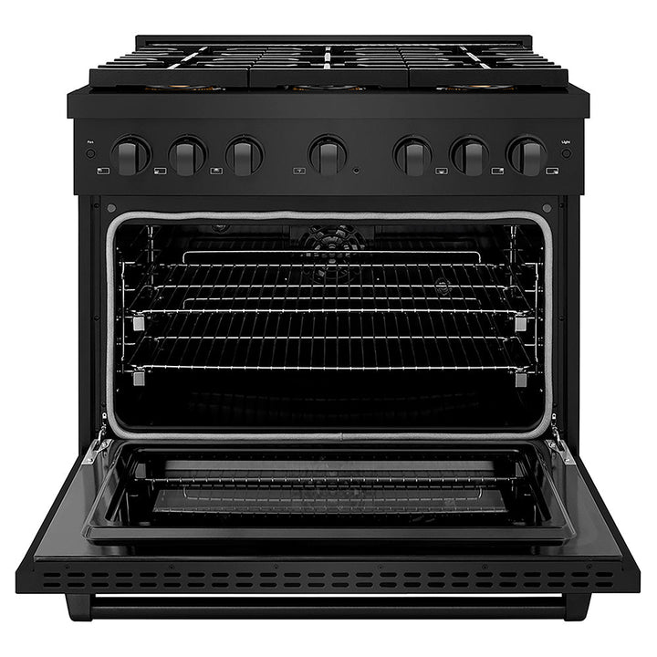 ZLINE 36 in. 5.2 cu. ft. Paramount Dual Fuel Range with 6 Burner DuoPro™ Cooktop and Electric Convection Oven in Black Stainless Steel, Open Box-Excellent Condition