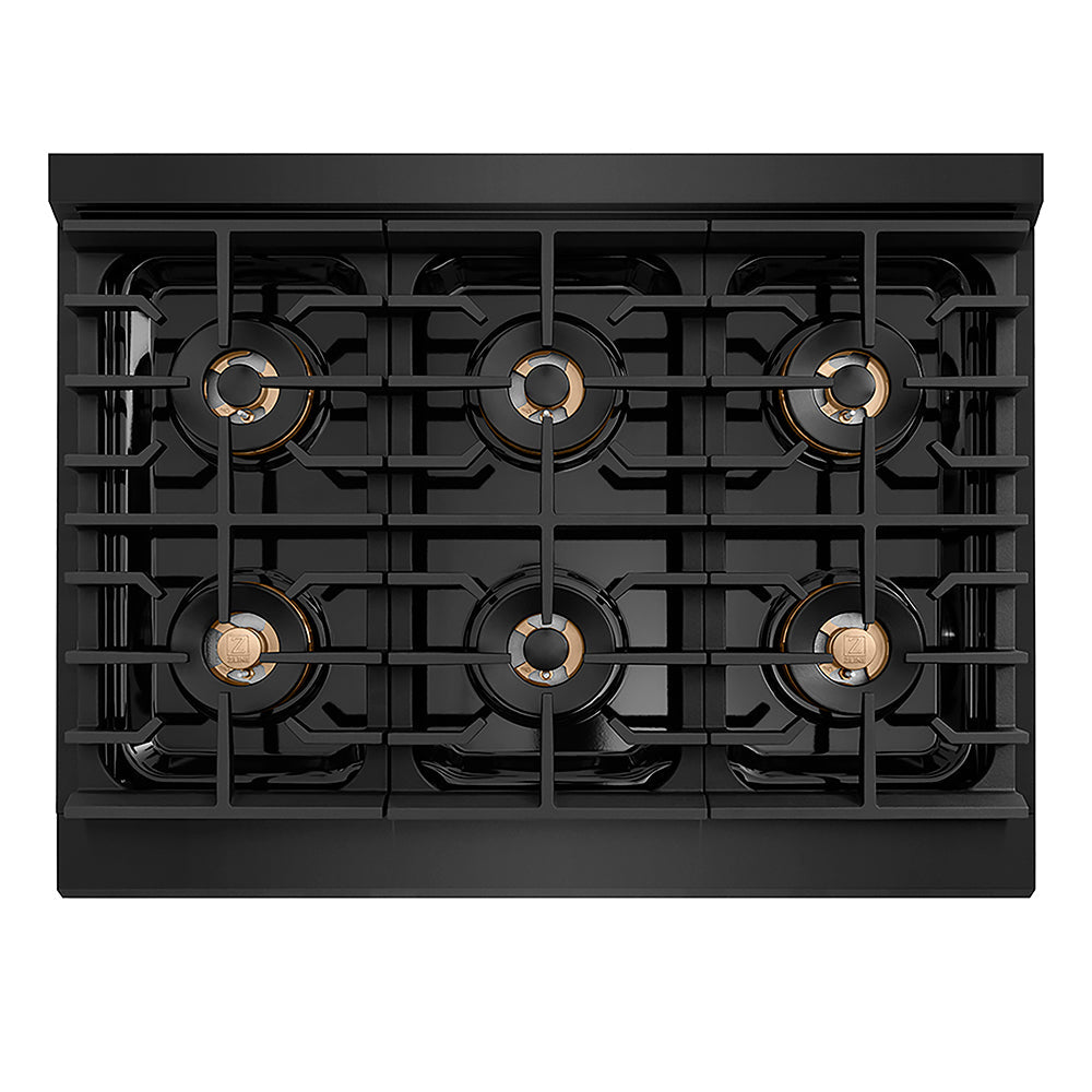 ZLINE 36 in. 5.2 cu. ft. Paramount Dual Fuel Range with 6 Burner DuoPro™ Cooktop and Electric Convection Oven in Black Stainless Steel, Open Box-Excellent Condition
