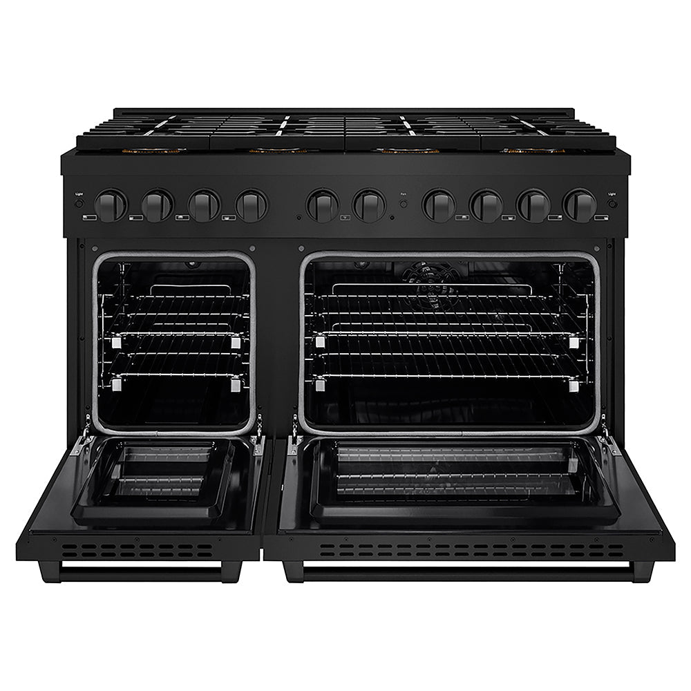 ZLINE 48 in. 6.7 cu. ft. Paramount Dual Fuel Range with 8 Burner DuoPro™ Cooktop and Dual Ovens in Black Stainless Steel, Open Box-Excellent Condition