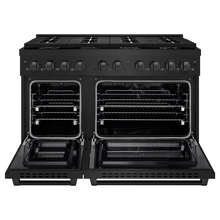 ZLINE 48 in. 6.7 cu. ft. Paramount Dual Fuel Range with 8 Burner DuoPro™ Cooktop and Dual Ovens in Black Stainless Steel, Open Box-Excellent Condition