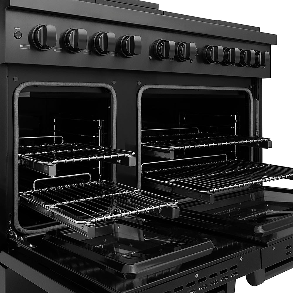 ZLINE 48 in. 6.7 cu. ft. Paramount Dual Fuel Range with 8 Burner DuoPro™ Cooktop and Dual Ovens in Black Stainless Steel, Open Box-Excellent Condition