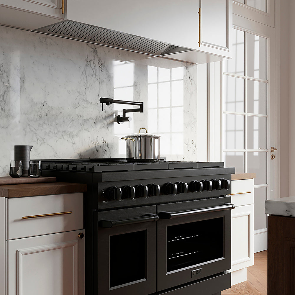 ZLINE 48 in. 6.7 cu. ft. Paramount Dual Fuel Range with 8 Burner DuoPro™ Cooktop and Dual Ovens in Black Stainless Steel, Open Box-Excellent Condition