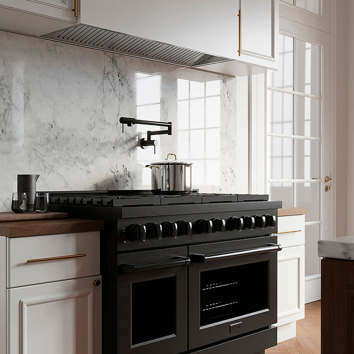 ZLINE 48 in. 6.7 cu. ft. Paramount Dual Fuel Range with 8 Burner DuoPro™ Cooktop and Dual Ovens in Black Stainless Steel, Open Box-Excellent Condition