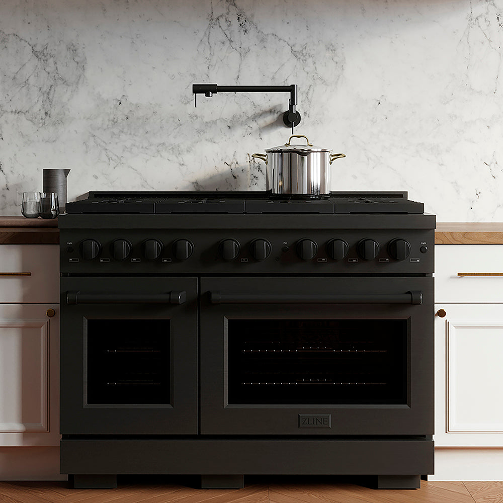 ZLINE 48 in. 6.7 cu. ft. Paramount Dual Fuel Range with 8 Burner DuoPro™ Cooktop and Dual Ovens in Black Stainless Steel, Open Box-Excellent Condition