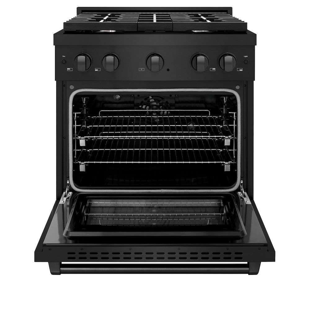 ZLINE 30 in. 4.2 cu. ft. Paramount Dual Fuel Range with 4 Burner Gas Cooktop and Electric Convection Oven in Black Stainless Steel, Open Box-Excellent Condition