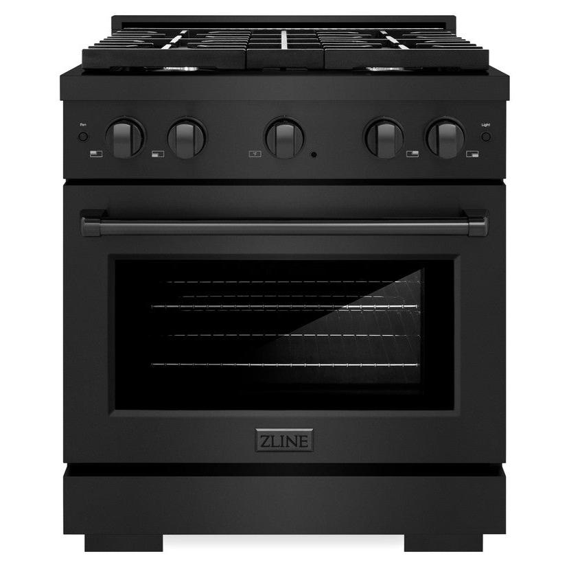 ZLINE 30" 4.2 cu. ft. Paramount Dual Fuel Range with 4 Burners in Black Stainless Steel, SDRB-30