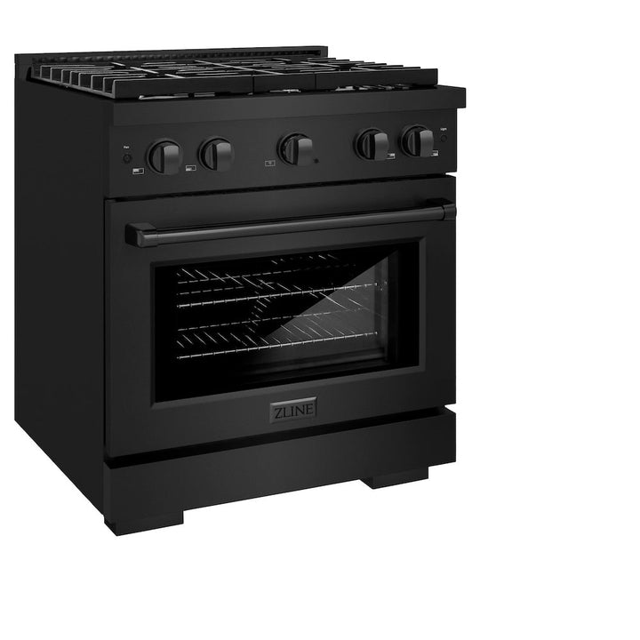 ZLINE 30 in. 4.2 cu. ft. Paramount Dual Fuel Range with 4 Burner Gas Cooktop and Electric Convection Oven in Black Stainless Steel, Open Box-Excellent Condition