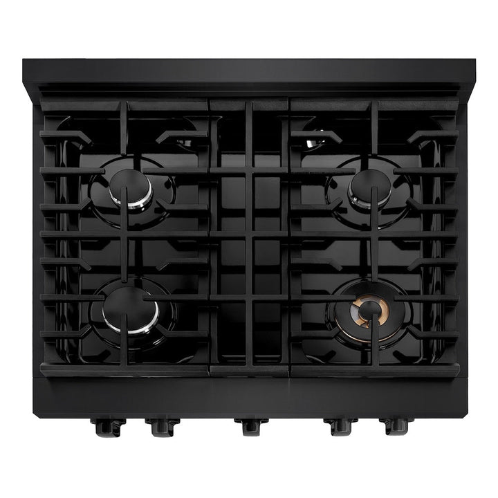 ZLINE 30 in. 4.2 cu. ft. Paramount Dual Fuel Range with 4 Burner Gas Cooktop and Electric Convection Oven in Black Stainless Steel, Open Box-Excellent Condition