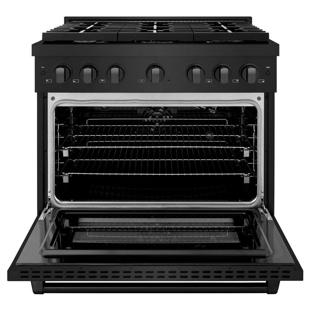 ZLINE 36" 5.2 cu. ft. Paramount Dual Fuel Range with 6 Burners in Black Stainless Steel, SDRB-36