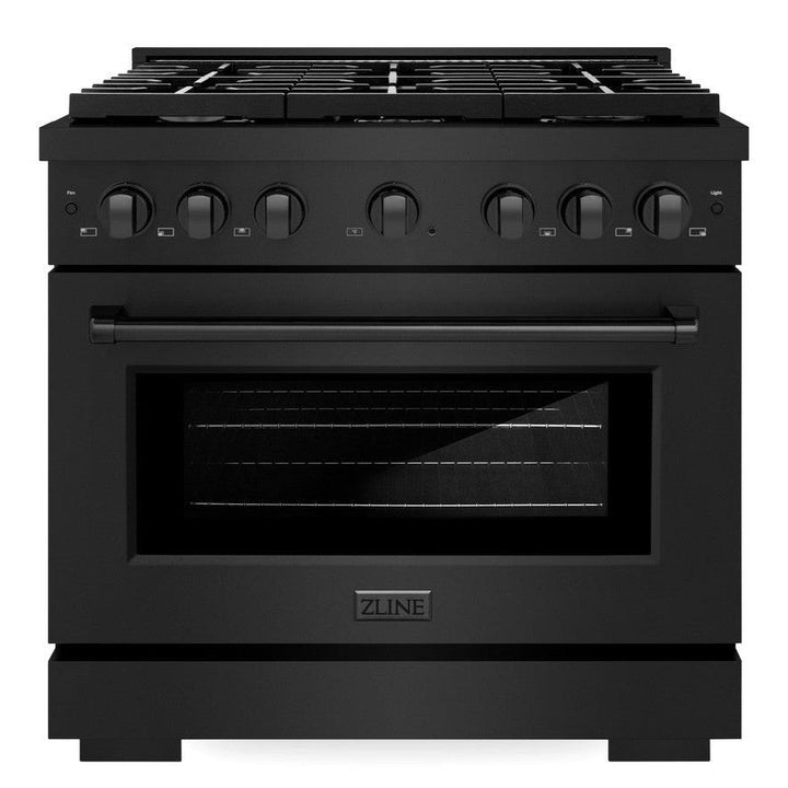 ZLINE 36" 5.2 cu. ft. Paramount Dual Fuel Range with 6 Burners in Black Stainless Steel, SDRB-36