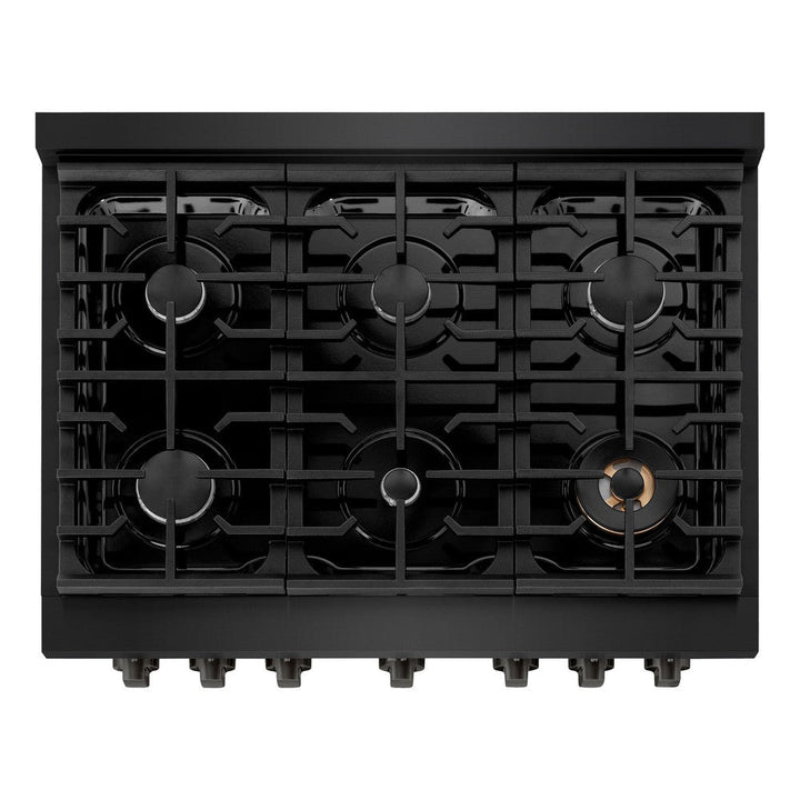 ZLINE 36" 5.2 cu. ft. Paramount Dual Fuel Range with 6 Burners in Black Stainless Steel, SDRB-36