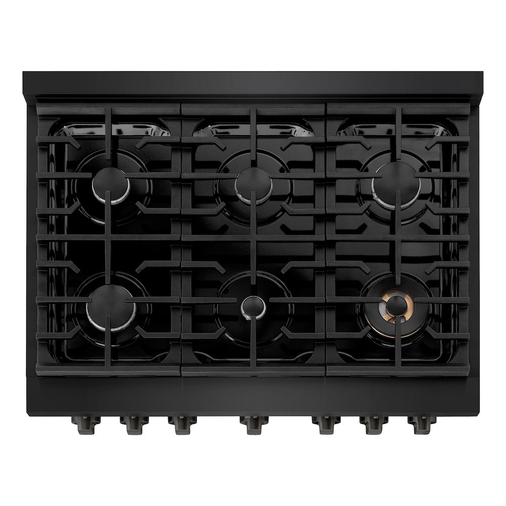ZLINE 36 in. 5.2 cu. ft. Paramount Dual Fuel Range with 6 Burner Gas Cooktop and Electric Convection Oven in Black Stainless Steel, Open Box-Excellent Condition