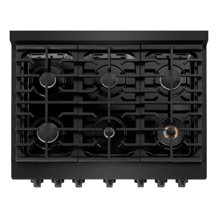ZLINE 36 in. 5.2 cu. ft. Paramount Dual Fuel Range with 6 Burner Gas Cooktop and Electric Convection Oven in Black Stainless Steel, Open Box-Excellent Condition