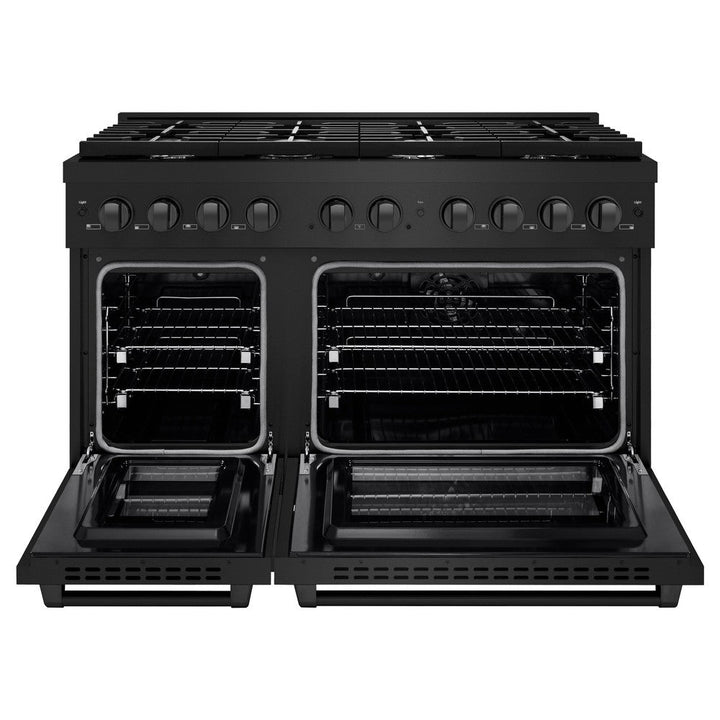 ZLINE 48 in. 6.7 cu. ft. Paramount Double Oven Dual Fuel Range with 8 Burner Gas Cooktop in Black Stainless Steel (SDRB-48)