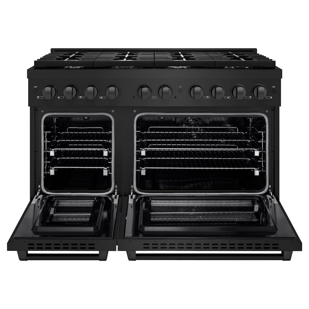 ZLINE 48 in. 6.7 cu. ft. Paramount Double Oven Dual Fuel Range with 8 Burner Gas Cooktop in Black Stainless Steel, Open Box-Excellent Condition
