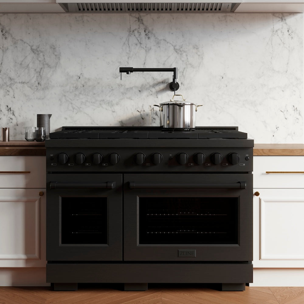 ZLINE 48 in. 6.7 cu. ft. Paramount Double Oven Dual Fuel Range with 8 Burner Gas Cooktop in Black Stainless Steel, Open Box-Excellent Condition