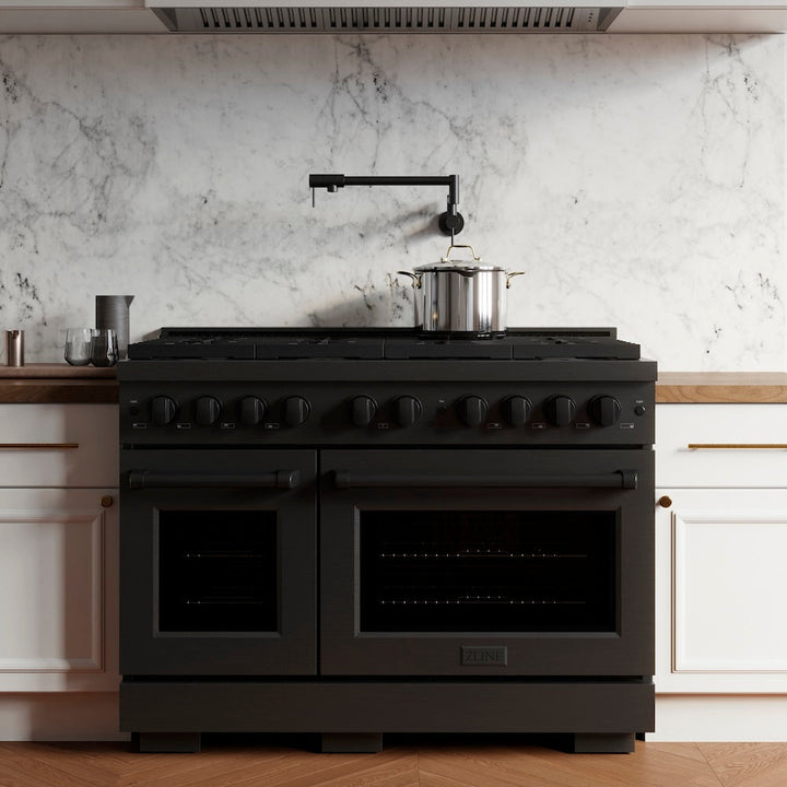 ZLINE 48 in. 6.7 cu. ft. Paramount Double Oven Dual Fuel Range with 8 Burner Gas Cooktop in Black Stainless Steel, Open Box-Excellent Condition