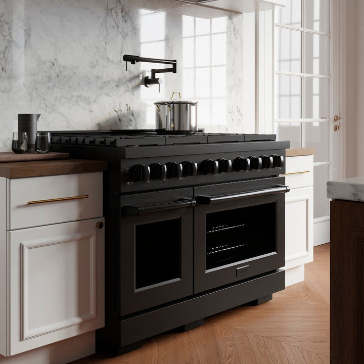 ZLINE 48 in. 6.7 cu. ft. Paramount Double Oven Dual Fuel Range with 8 Burner Gas Cooktop in Black Stainless Steel, Open Box-Excellent Condition