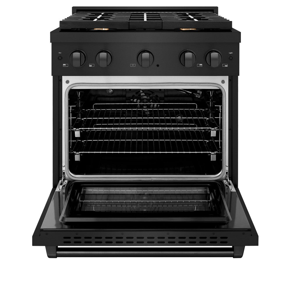 ZLINE 30" 4.2 cu. ft. Paramount Dual Fuel Range in Black Stainless Steel with 4 Brass Burners, SDRB-BR-30