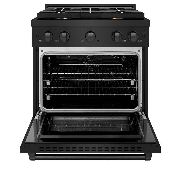 ZLINE 30" 4.2 cu. ft. Paramount Dual Fuel Range in Black Stainless Steel with 4 Brass Burners, SDRB-BR-30