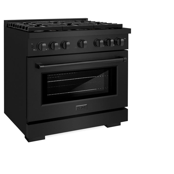 ZLINE 36" 5.2 cu. ft. Paramount Dual Fuel Range in Black Stainless Steel with 6 Brass Burners, SDRB-BR-36