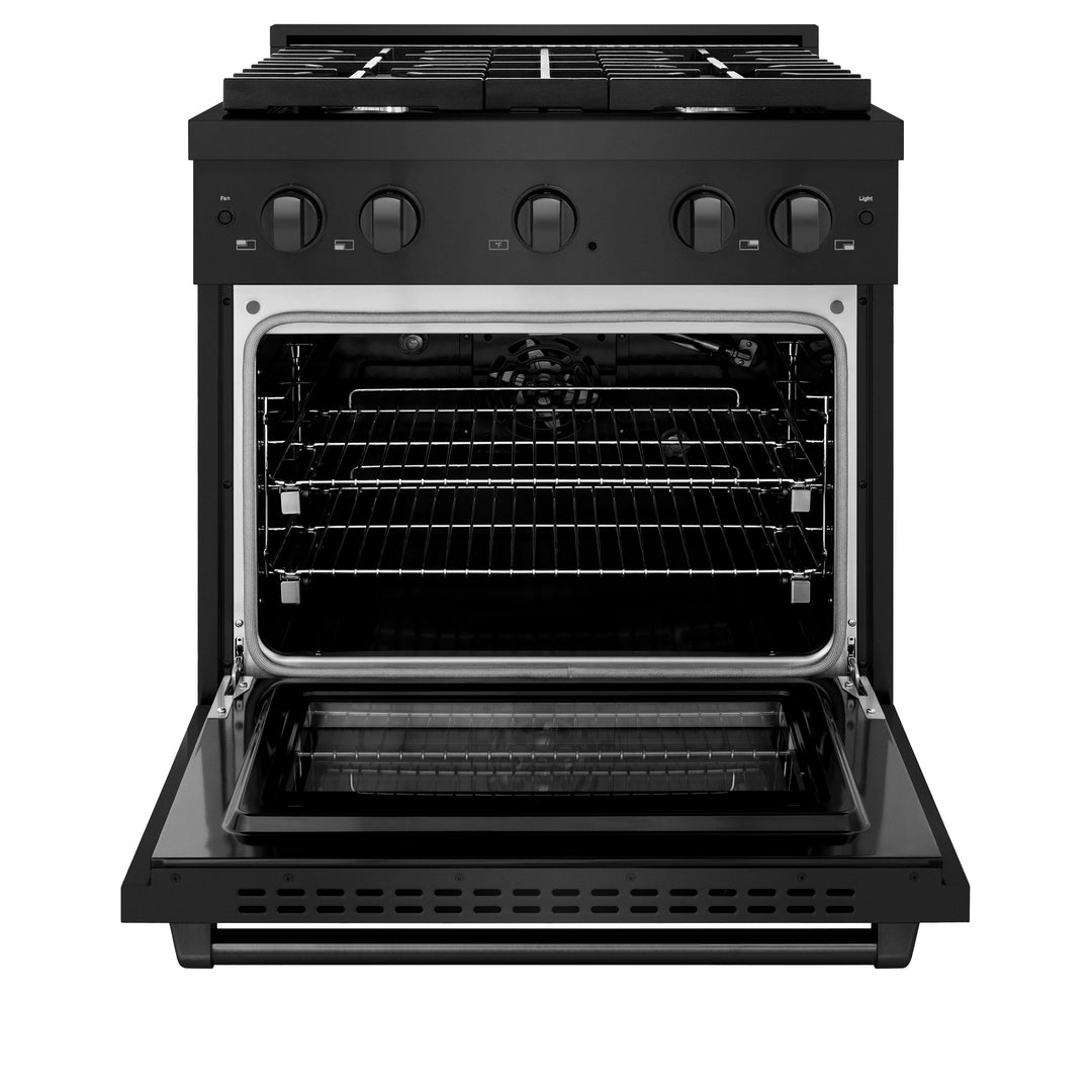 ZLINE 30 in. 4.2 cu. ft. Paramount Gas Range with 4 Burner Cooktop and Convection Gas Oven in Black Stainless Steel, Open Box-Excellent Condition