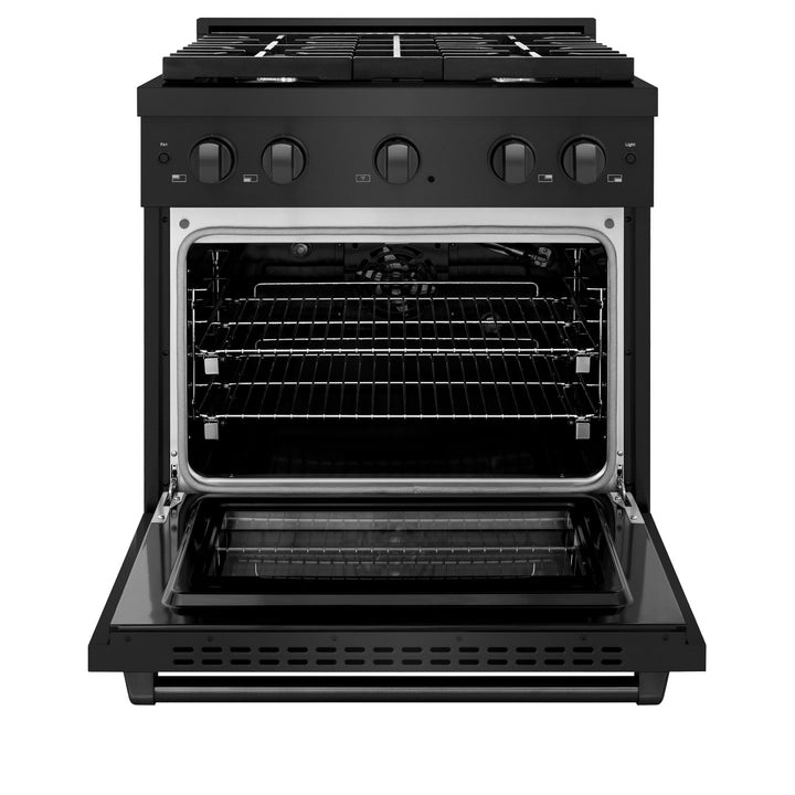 ZLINE 30 in. 4.2 cu. ft. Paramount Gas Range with 4 Burner Cooktop and Convection Gas Oven in Black Stainless Steel, Open Box-Excellent Condition