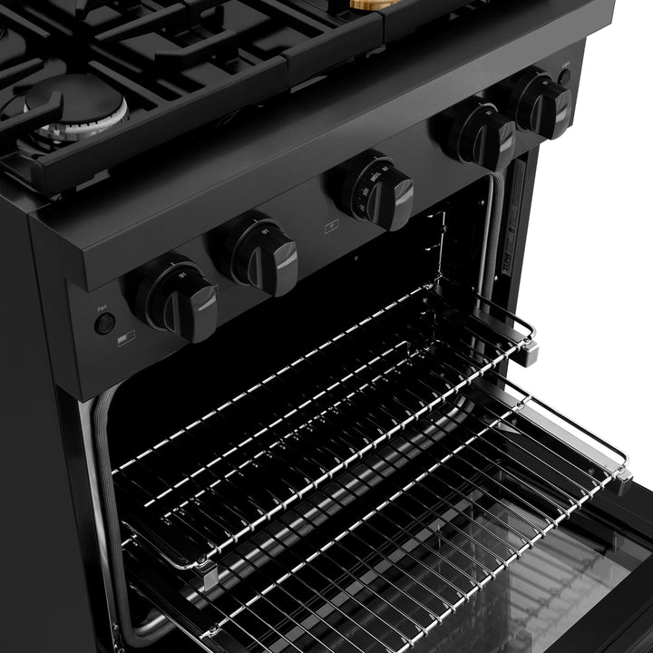 ZLINE 30 in. 4.2 cu. ft. Paramount Gas Range with 4 Burner Cooktop and Convection Gas Oven in Black Stainless Steel, Open Box-Excellent Condition