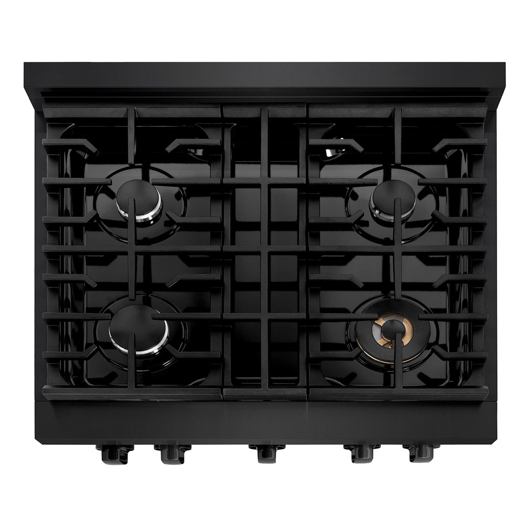 ZLINE 30 in. 4.2 cu. ft. Paramount Gas Range with 4 Burner Cooktop and Convection Gas Oven in Black Stainless Steel, Open Box-Excellent Condition