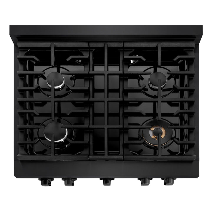 ZLINE 30 in. 4.2 cu. ft. Paramount Gas Range with 4 Burner Cooktop and Convection Gas Oven in Black Stainless Steel, Open Box-Excellent Condition