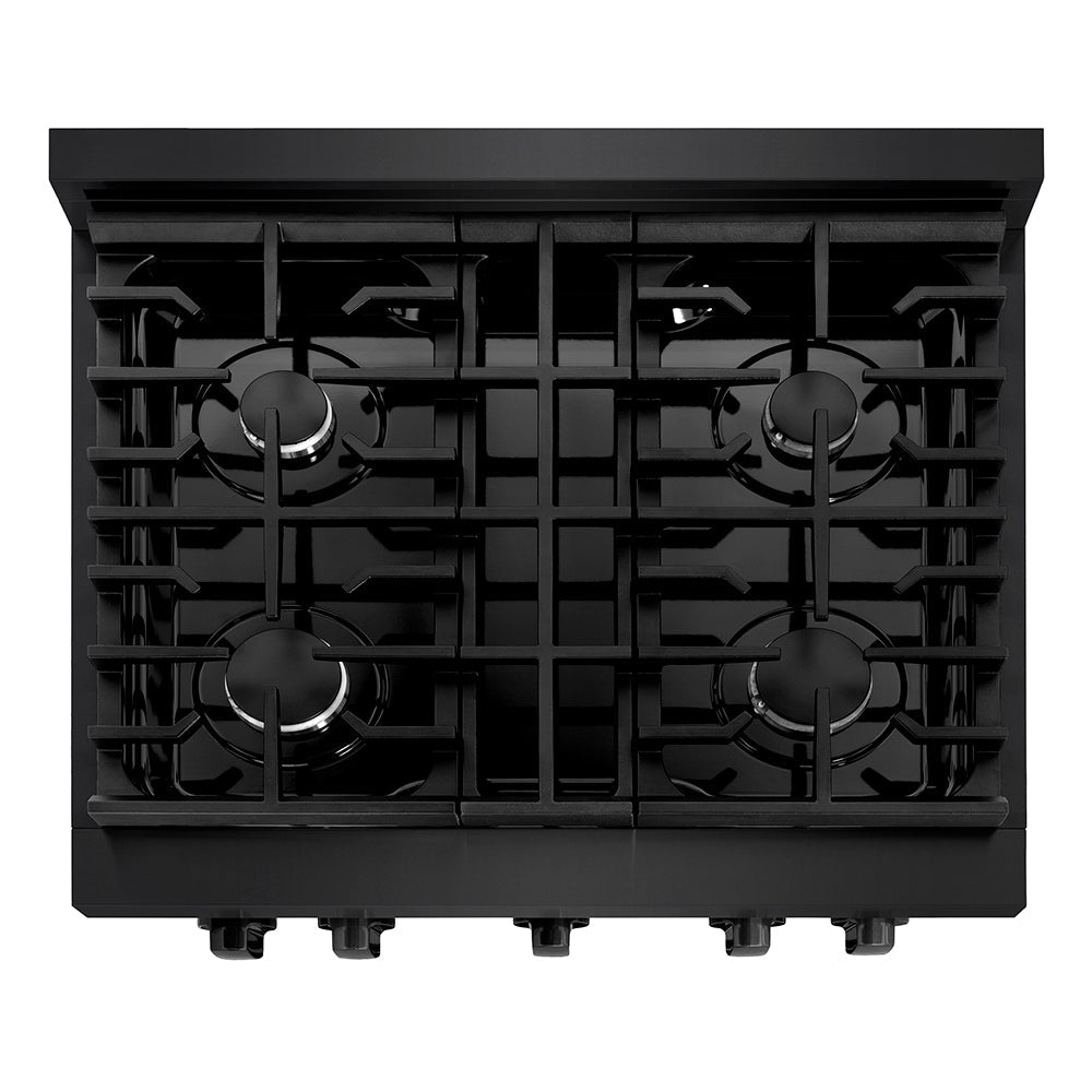 ZLINE 30 in. 4.2 cu. ft. Paramount Gas Range with 4 Burner Cooktop and Convection Gas Oven in Black Stainless Steel (SGRB2-30)