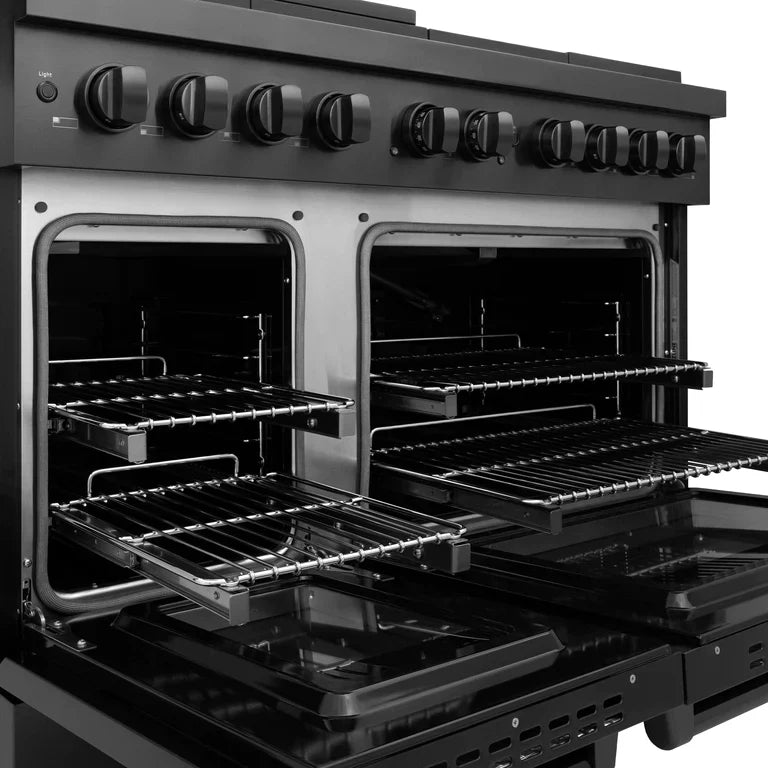 ZLINE Paramount 48" 6.7 cu. ft. Gas Range with Convection Oven and 8 Burners in Black Stainless Steel, SGRB-48