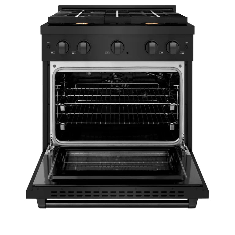 ZLINE Paramount 30" 4.2 cu. ft. Gas Range with Convection Oven and 4 Brass Burners in Black Stainless Steel, SGRB-BR-30