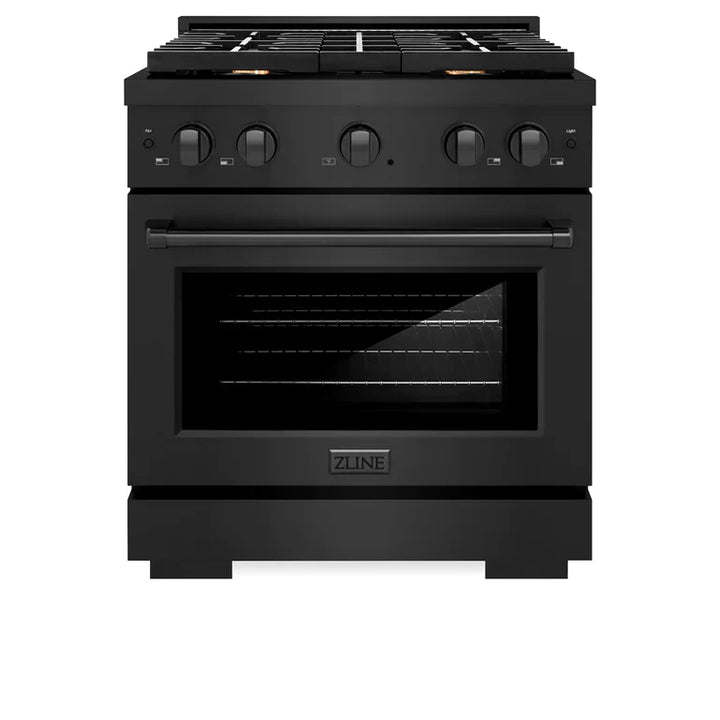 ZLINE Paramount 30" 4.2 cu. ft. Gas Range with Convection Oven and 4 Brass Burners in Black Stainless Steel, SGRB-BR-30