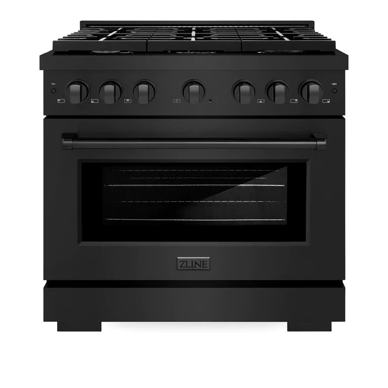 ZLINE Paramount 36" 5.2 cu. ft. Gas Range with Convection Oven and 6 Brass Burners in Black Stainless Steel, SGRB-BR-36